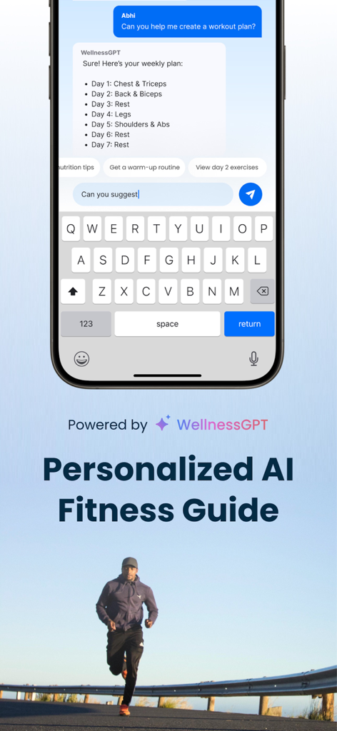 HeyDoc AI : WellnessGPT & ABHA - HeyDoc AI app interface displaying a personalized weekly workout plan generated by WellnessGPT.