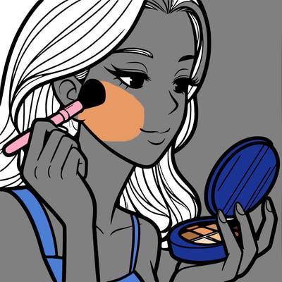 little girl putting on makeup