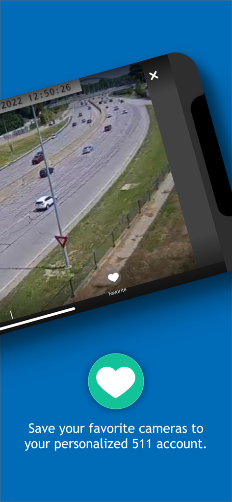 Iowa 511 - Smartphone screen showing traffic camera feed with an option to save it as a favorite in the Iowa 511 app.