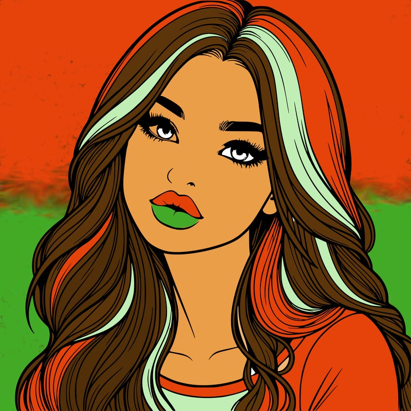 realistic girl with hair on her hair and lips