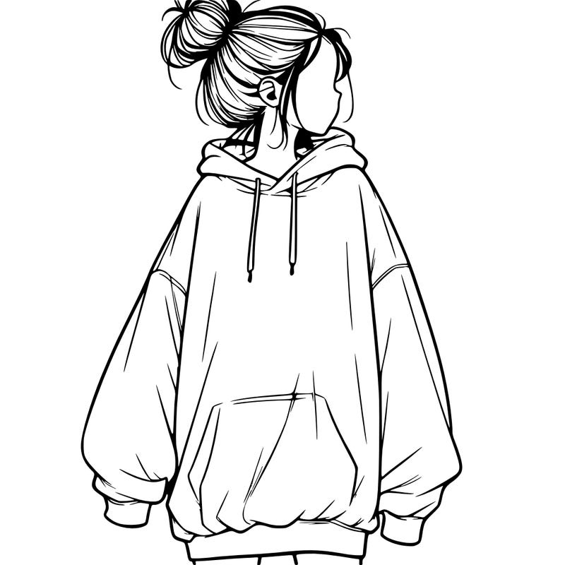 realistic girl with a oversized sweatshirt on and a bun