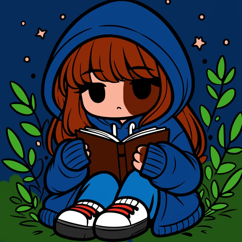 girl in oversized hoodie reading a book