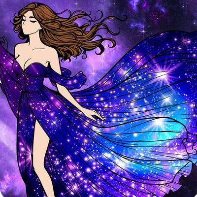 realistic woman in dress flowing the the wind