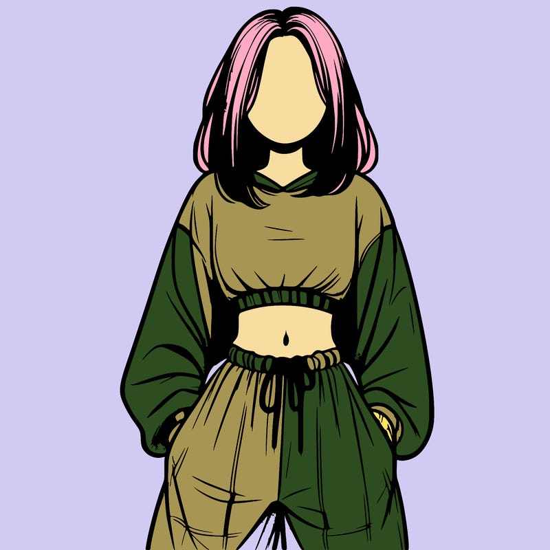 realistic girl faceless with baggy pants and a crop top