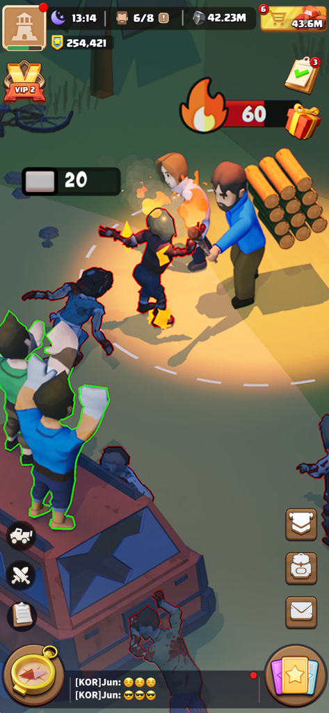 Survivors fighting zombies with torches and weapons in Dark War Survival gameplay