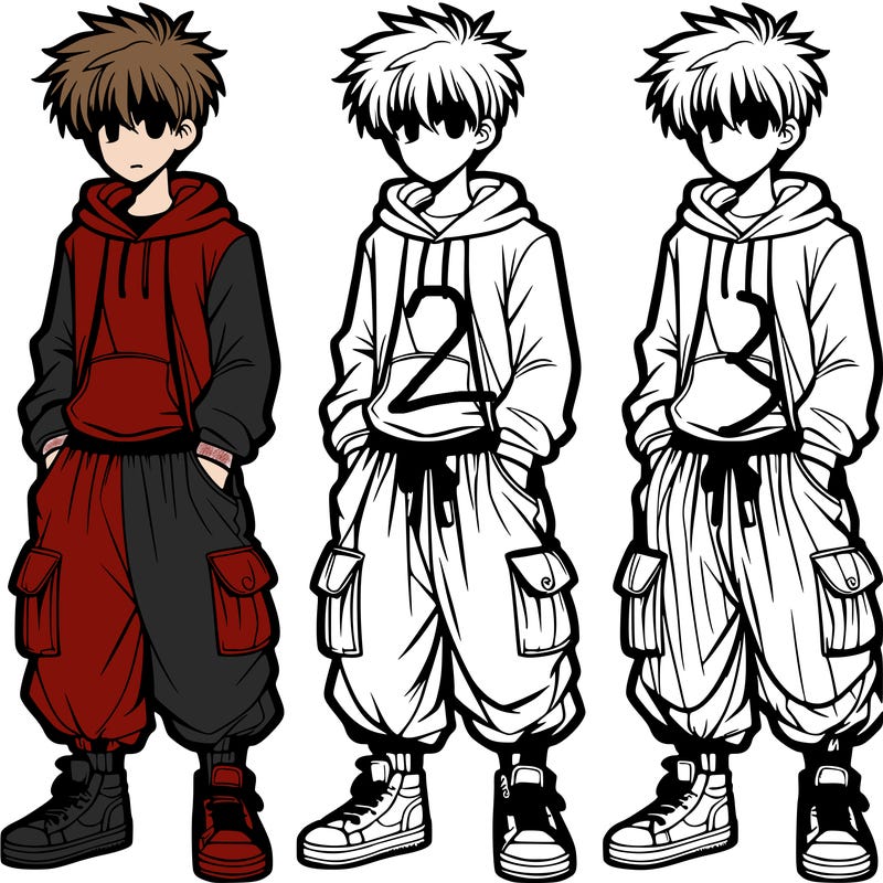 teen anime boy with baggy pants