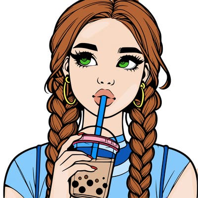 realistic girl with braided hair drinking boba