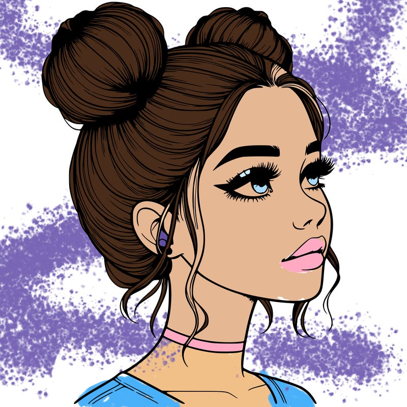 realistic girl with buns on the top of her head