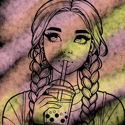 realistic girl with braided hair drinking boba