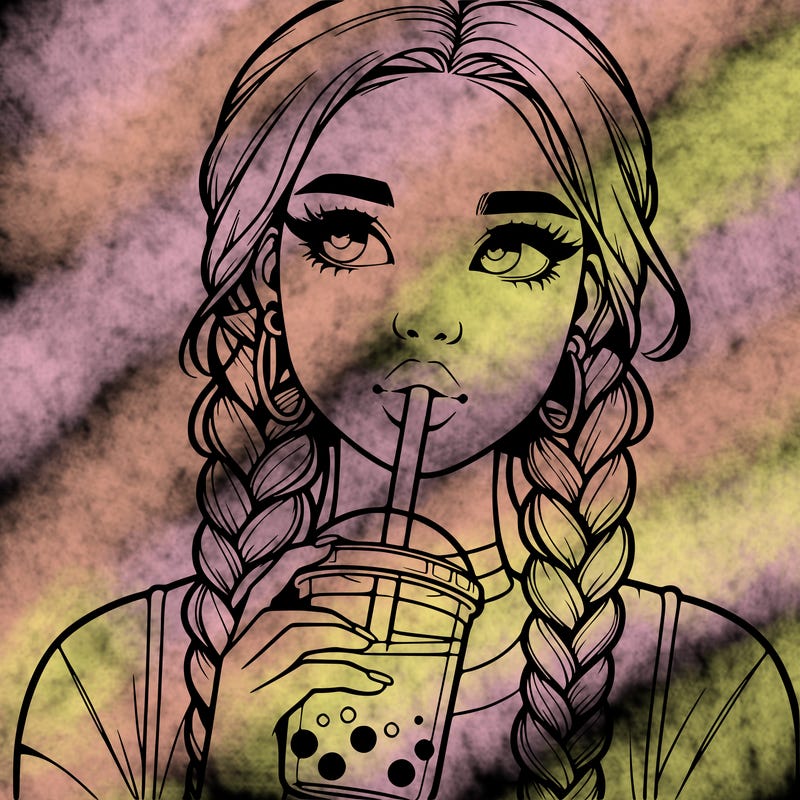 realistic girl with braided hair drinking boba