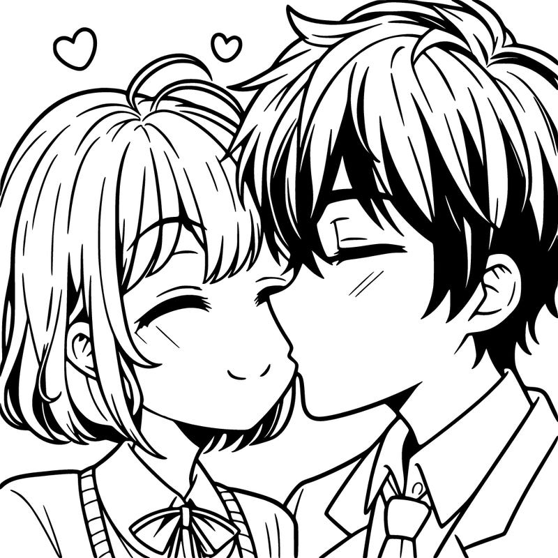 anime girl and boy kissing