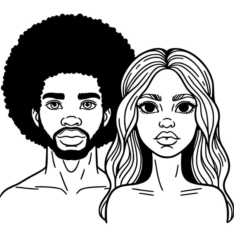 african american man with afro and big lips with american indian women with green eyes