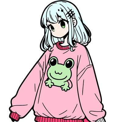 girl wearing frogging sweatshirt