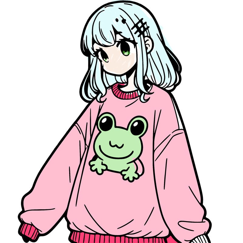 girl wearing frogging sweatshirt