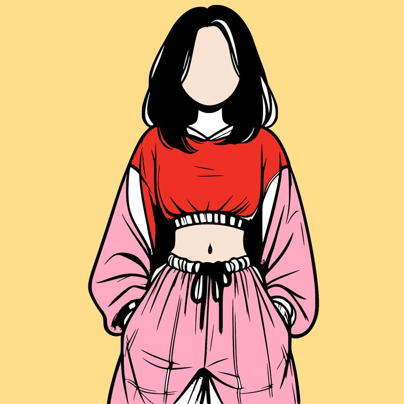 realistic girl faceless with baggy pants and a crop top