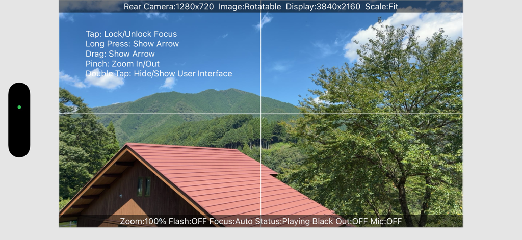 CameraVision - CameraVision app interface showing a live camera feed with grid lines and on-screen gesture instructions