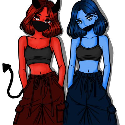 two girls with crop top with baggy pants