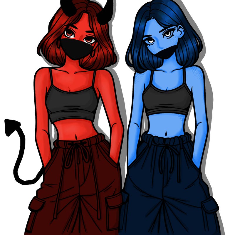 two girls with crop top with baggy pants