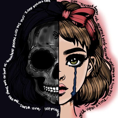 realistic girl with half skull mask