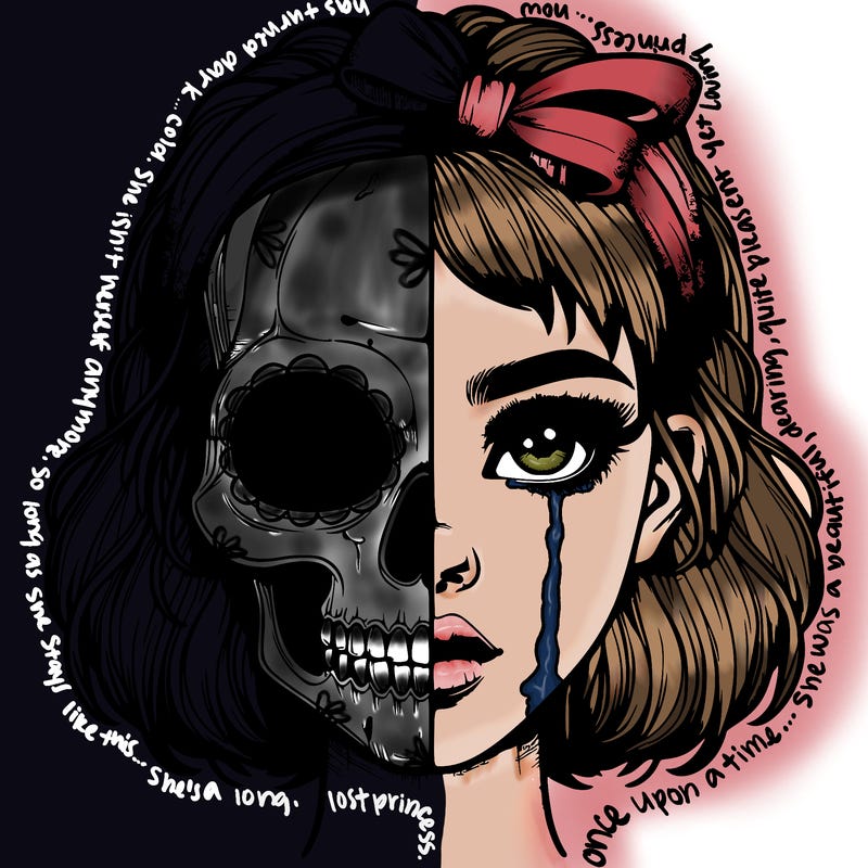 realistic girl with half skull mask