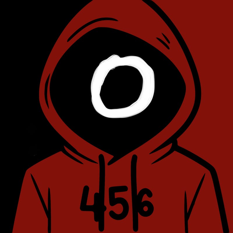 a person with non face waering a hoodie with a 456 symbol