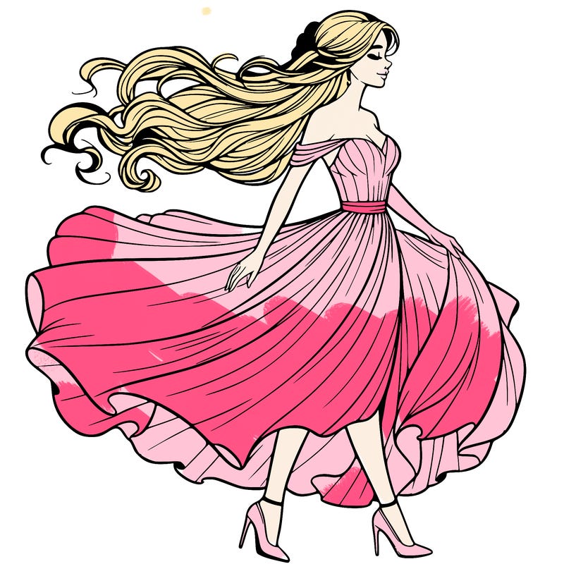 realistic woman in a dress flowing in the wind