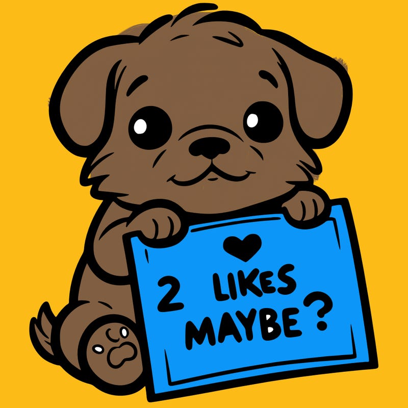 a puppy holding a sign that says 2 likes maybe?