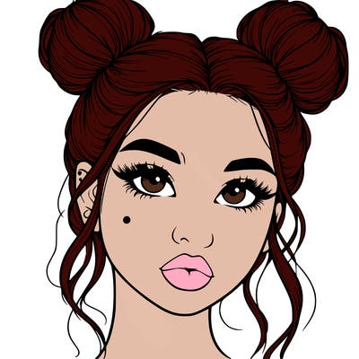 realistic girl with two buns on her hair and lips