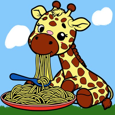 giraffe eating spaghetti