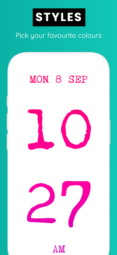 Bed Time | Large Clock - Bed Time app interface showing a large pink digital clock with date and time