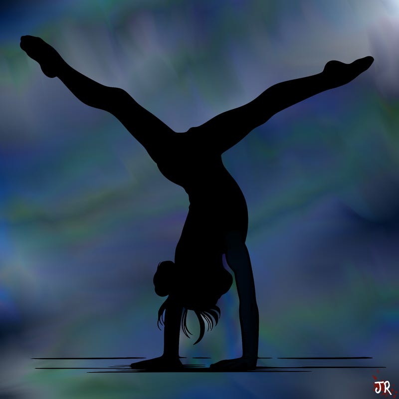 realistic gymnastic hand stand girl in four splits
