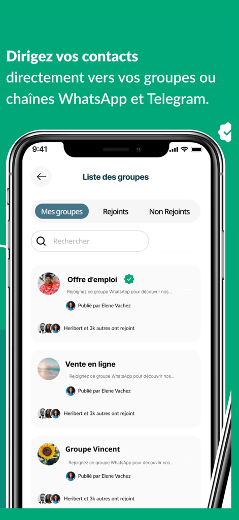 AddNew - Interface showing a list of groups and channels in the AddNew app