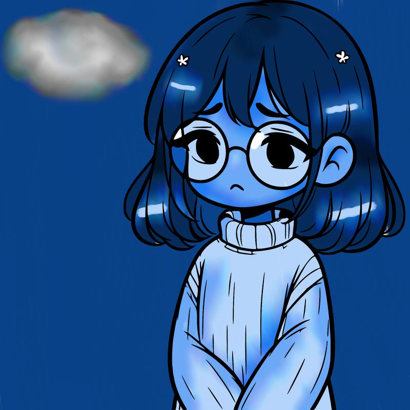 sad girl with glasses in a sweater