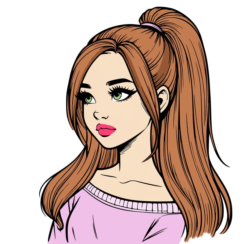 realistic girl with a high ponytail