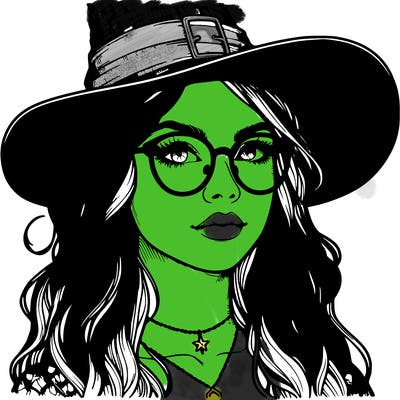 a witch with glasses realistic