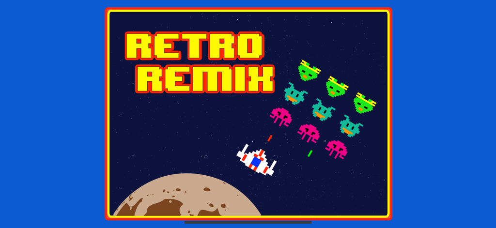 Retro Remix: Space Shooter - Retro Remix Space Shooter arcade gameplay with pixel art spaceship and alien invaders in space