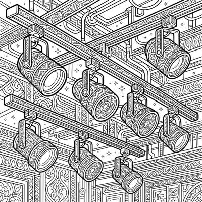 Uncover a world of detailed design with this intricate track lighting coloring page. Specially crafted for adults, it offers a stimulating challenge and a soothing escape into creative expression.