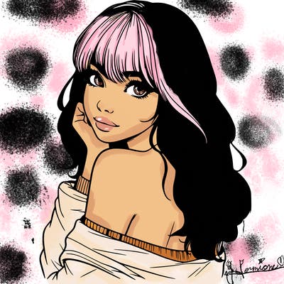 realistic girl with bangs looking over her shoulder