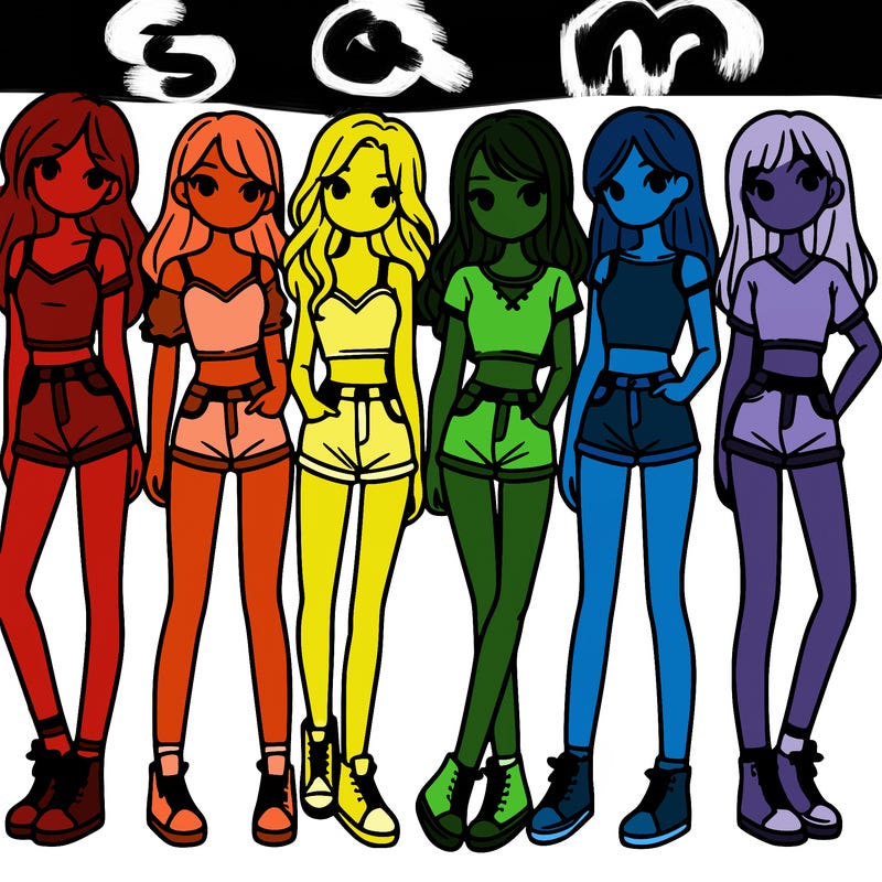 a group of girls wearing crop tops and shorts