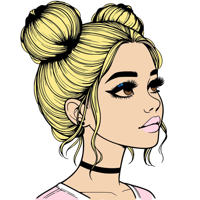 realistic girl with buns on the top of her head