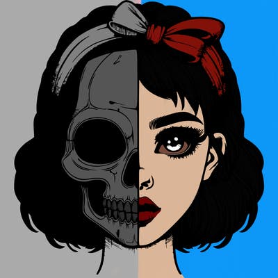 realistic girl with half skull mask