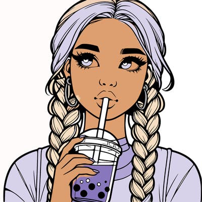 realistic girl with braided hair drinking boba