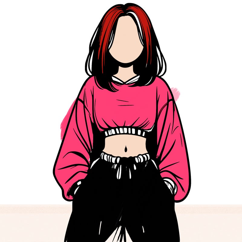 realistic girl faceless with baggy pants and a crop top