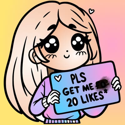 a girl holding up a sight that says pls get me to 20 likes