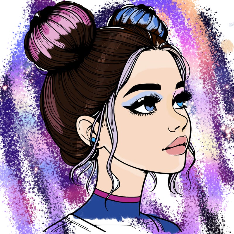 realistic girl with buns on the top of her head