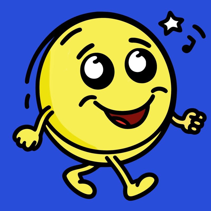 a walking emoji that it,s happy