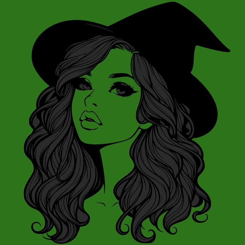 realistic witch girl with wavy hair and lips