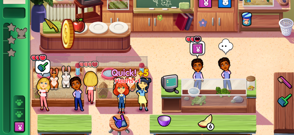 Dr. Cares - Amy's Pet Clinic - Gameplay scene showing Amy managing customers and treating pets in her veterinary clinic