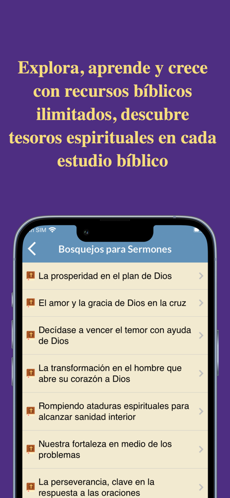 Biblia Reina Valera Español - Pantalla de bosquejos de sermones en la aplicación Biblia Reina Valera Español