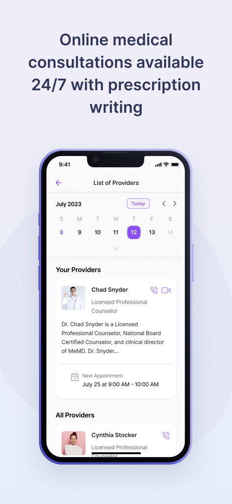 Smartphone screen displaying the HealthJoy app interface for scheduling 24 7 online medical consultations with licensed providers
